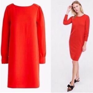 J. Crew Women’s Size Small Ponte Shift Mini Dress Red Long Sleeve Stretch Zip Up